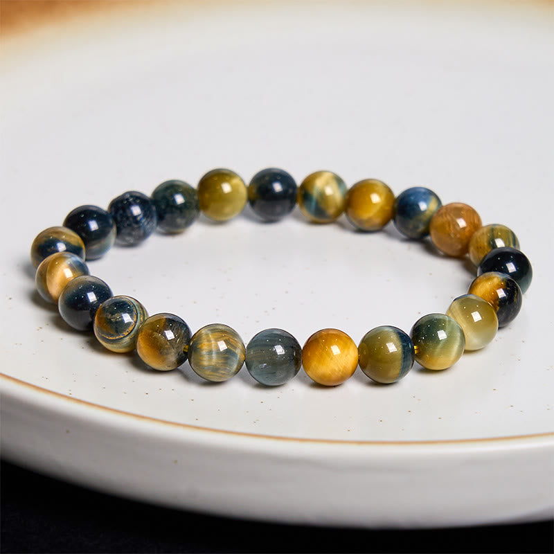 Bracelet de courage en œil de tigre jaune et bleu Foviel