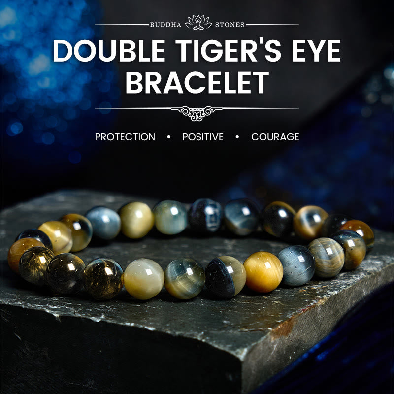 Bracelet de courage en œil de tigre jaune et bleu Foviel
