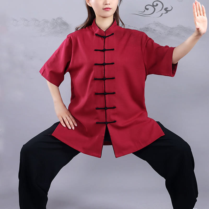 Buddha Stones 2Pcs Fall Winter Frog-Button Tai Chi Meditation Qigong Zen Practice Unisex Cotton Linen Clothing Set - image 13