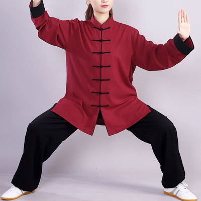 Buddha Stones 2Pcs Fall Winter Frog-Button Tai Chi Meditation Qigong Zen Practice Unisex Cotton Linen Clothing Set - image 1