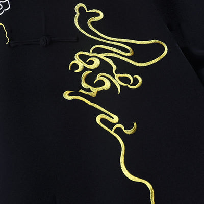 Buddha Stones 2Pcs Fall Embroidery Dragon Frog-Button Tai Chi Meditation Qigong Zen Practice Unisex Cotton Clothing Set - image 5