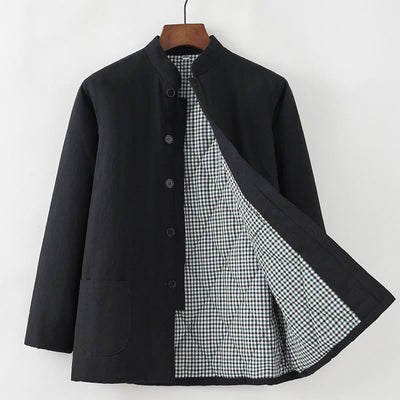Buddha Stones Winter Men's Frog-Button Tang Suit Linen Cotton Fleece Lined Jacket Shirt With Pockets - Black - Button Down - US/UK/AU44，EU54 (4XL) - image 12