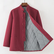 Foviel Winter Men's Frog-Button Tang Suit Linen Cotton Fleece Lined Jacket Shirt With Pockets