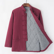 Foviel Winter Men's Frog-Button Tang Suit Linen Cotton Fleece Lined Jacket Shirt With Pockets