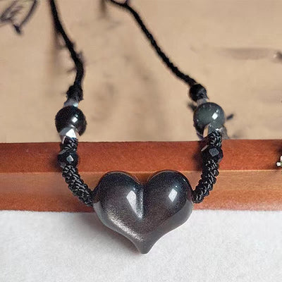 Foviel Natürlich Silber Sheen Obsidian Herz-Schutz Halskette Anhänger