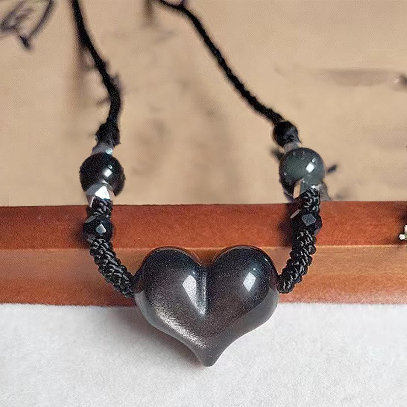 Foviel Natürlich Silber Sheen Obsidian Herz-Schutz Halskette Anhänger