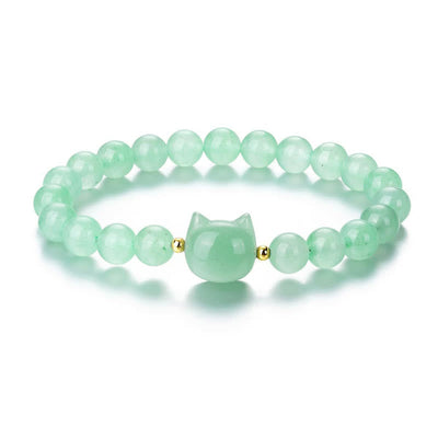 Foviel M. Amethyst Grüne Aventurin Rose QuartzForite Cat Kopf Balance Glück Armband