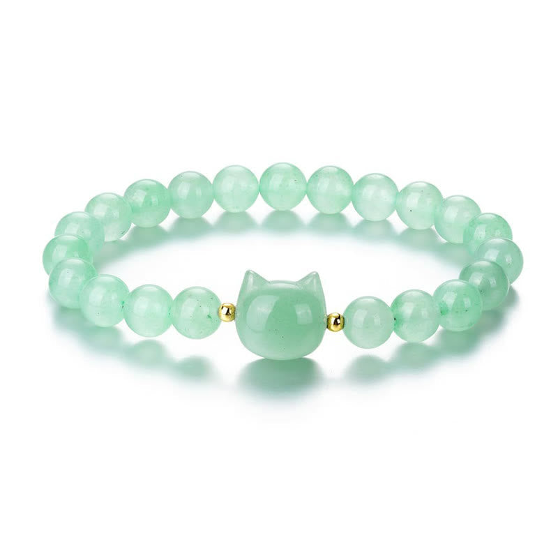 Foviel M. Amethyst Grüne Aventurin Rose QuartzForite Cat Kopf Balance Glück Armband