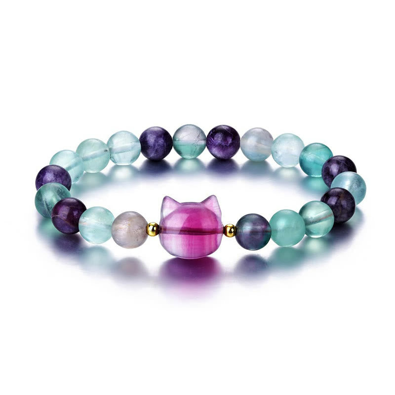 Foviel M. Amethyst Grüne Aventurin Rose QuartzForite Cat Kopf Balance Glück Armband