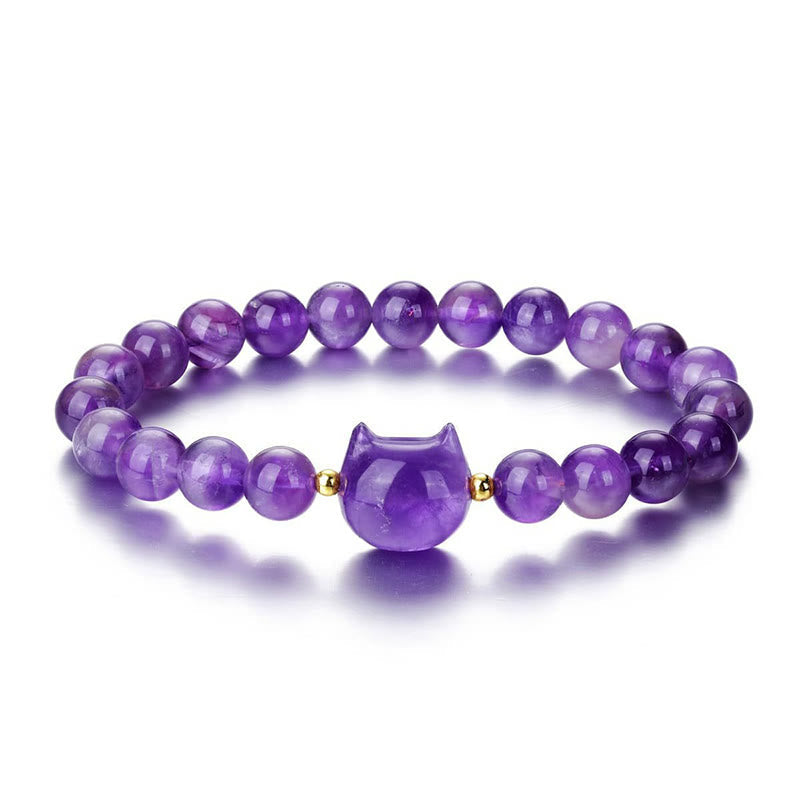 Foviel M. Amethyst Grüne Aventurin Rose QuartzForite Cat Kopf Balance Glück Armband
