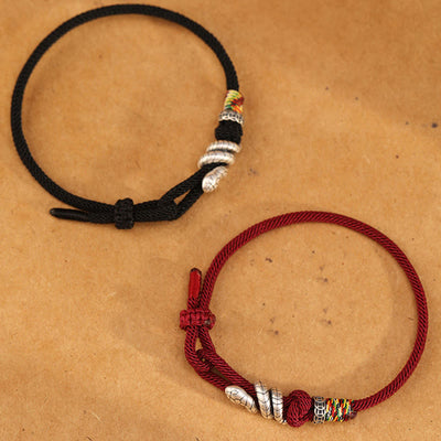 Buddha Stones Red String 925 Sterling Silver Year of the Snake Coin Ring Snake Luck Bracelet - image 12