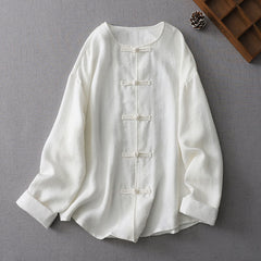 Buddha Stones Solid Color Button Long Sleeve Women's Shirt - White - US8-10，UK/AU12-14，EU40-42 (L) - image 0