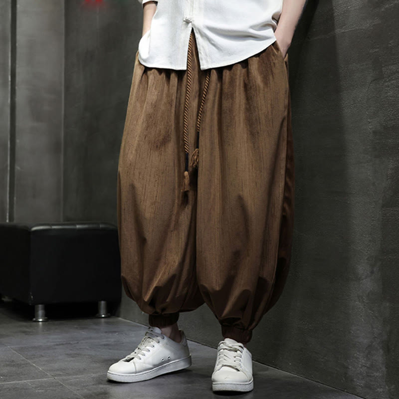 Pantalon harem thermique pour homme Foviel en velours côtelé de couleur unie avec cordon de serrage et poches