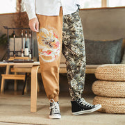 Foviel Dragon Pattern Two-tone Men's Pants With Pockets