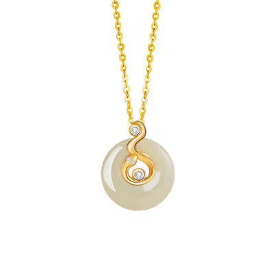 Buddha Stones Chinese Zodiac Hetian Jade 925 Sterling Silver Abundance Necklace Pendant Necklaces & Pendants BS Hetian Jade 925 Sterling Silver-Snake