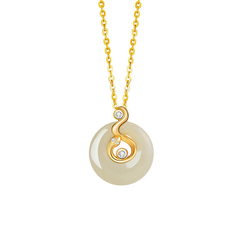 Buddha Stones Chinese Zodiac Hetian Jade 925 Sterling Silver Abundance Necklace Pendant Necklaces & Pendants BS Hetian Jade 925 Sterling Silver-Snake