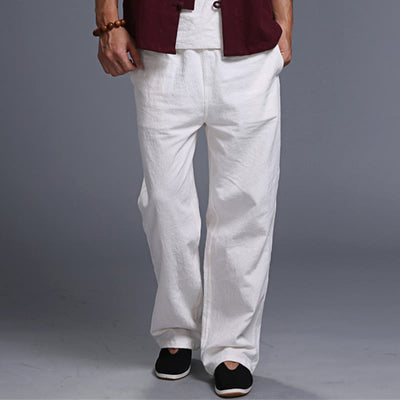 Buddha Stones Casual Plain Color Drawstring Linen Men's Pants With Pockets - image 10