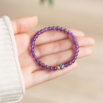 Buddha Stones Natural Amethyst Lotus Spiritual Awareness Bracelet Bracelet BS 9