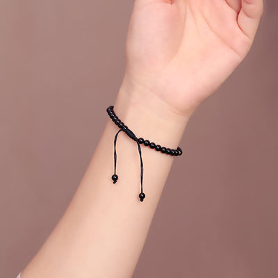 Buddha Stones Small Black Obsidian Beads Fulfillment Rope Bracelet Bracelet BS 6