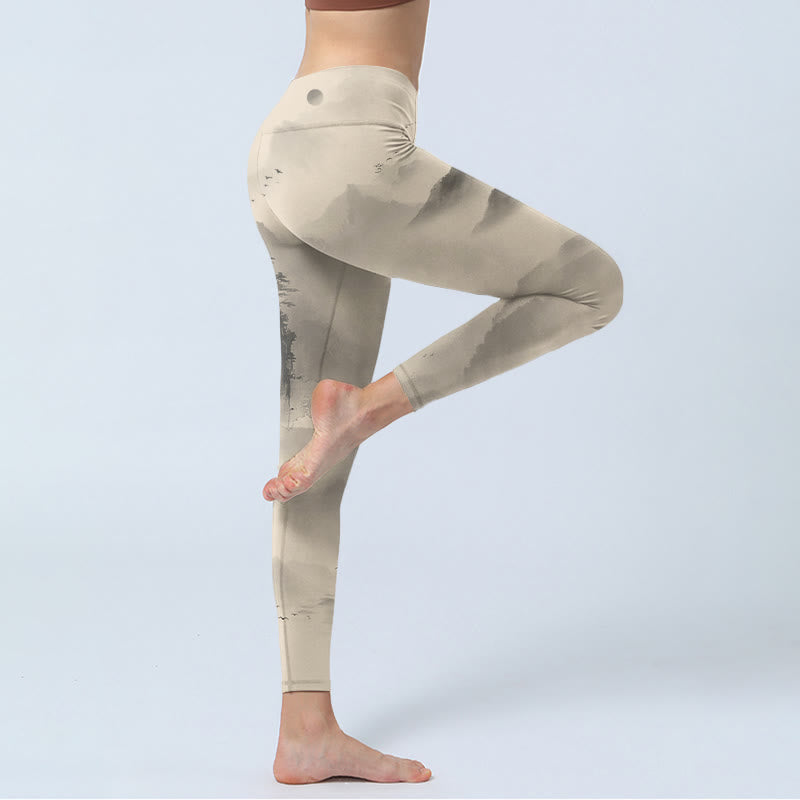 Buddha Stones Mountains Shrouded In Mist Wild Goose Gym Leggings Women's Yoga Pants - image 3