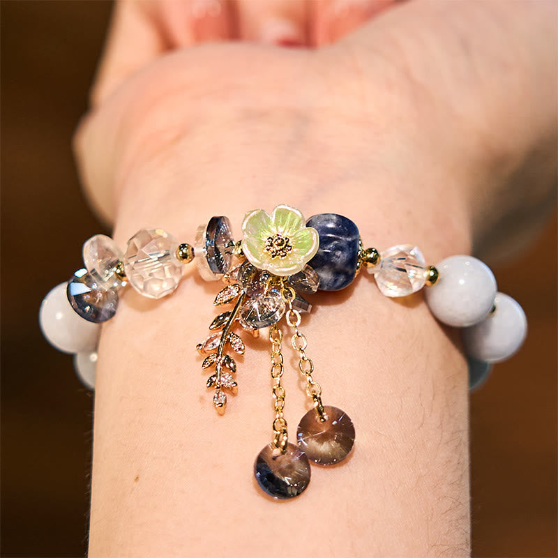 Foviel Blue Crystal Amethyst Sun Stone Green Aventurine Healing Bracelet