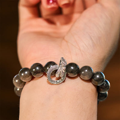 Foviel Silver Sheen Obsidian Dragon Protection Bracelet