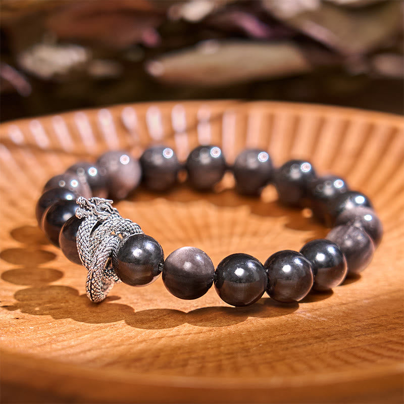 Foviel Silber Sheen Obsidian Drachenschutz Armband