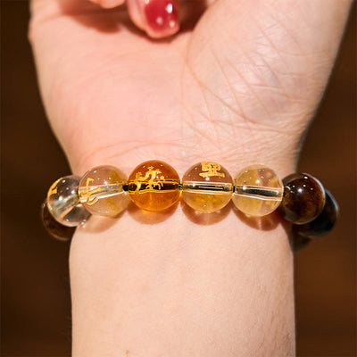 Bracelet de courage Foviel en œil de tigre et cristal blanc du zodiaque chinois