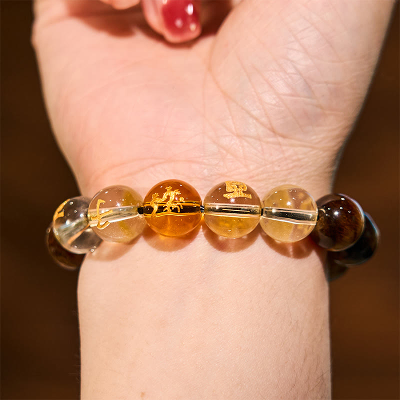 Bracelet de courage Foviel en œil de tigre et cristal blanc du zodiaque chinois