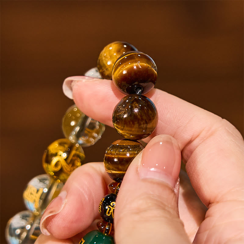 Bracelet de courage Foviel en œil de tigre et cristal blanc du zodiaque chinois