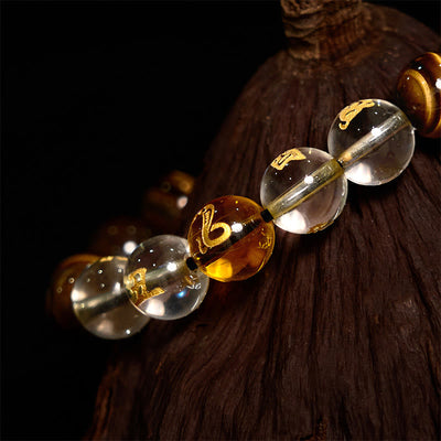 Bracelet de courage Foviel en œil de tigre et cristal blanc du zodiaque chinois