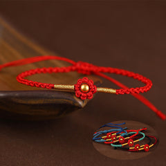Buddha Stones 999 Gold Mini Bead Handmade Flower Design Luck Protection Rope Bracelet Bracelet BS main