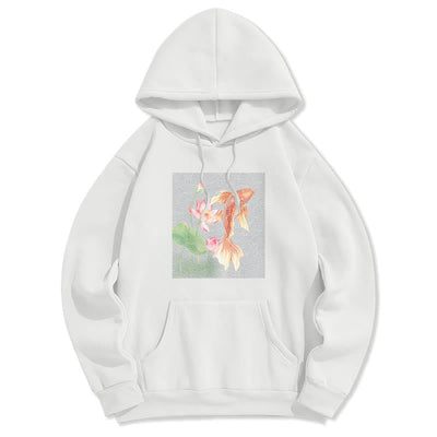 Buddha Stones Koi Fish Lotus Design Fleece Lined Hoodie - White - 2XL - image 13
