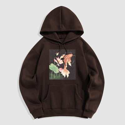 Buddha Stones Koi Fish Lotus Design Fleece Lined Hoodie - SaddleBrown - 2XL - image 25