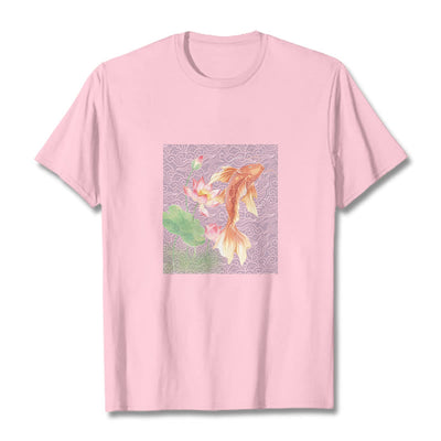 Buddha Stones Koi Fish Lotus Combination Cotton Tee T-shirt T-Shirts BS LightPink 2XL