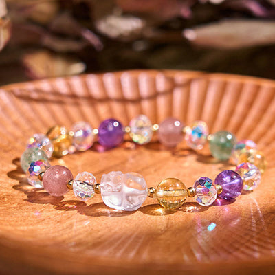 Foviel PiXiu weiß Kristall Citrin grün Erdbeerquarz Amethyst Glück Armband