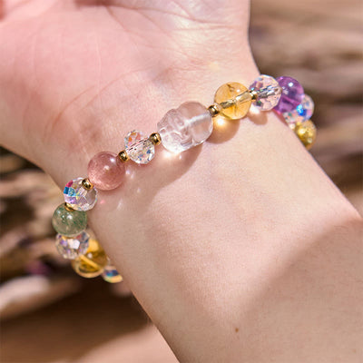Foviel PiXiu weiß Kristall Citrin grün Erdbeerquarz Amethyst Glück Armband