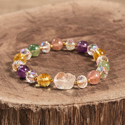Foviel PiXiu weiß Kristall Citrin grün Erdbeerquarz Amethyst Glück Armband