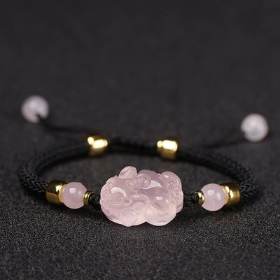 Buddha Stones PiXiu Pink Crystal Wealth String Braided Bracelet - Black(Wrist Circumference: 14-23cm) - image 11
