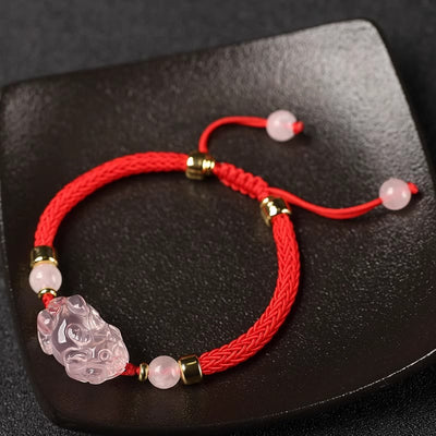 Buddha Stones PiXiu Pink Crystal Wealth String Braided Bracelet - image 2