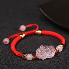 Buddha Stones PiXiu Pink Crystal Wealth String Braided Bracelet - Red(Wrist Circumference: 14-23cm) - image 0