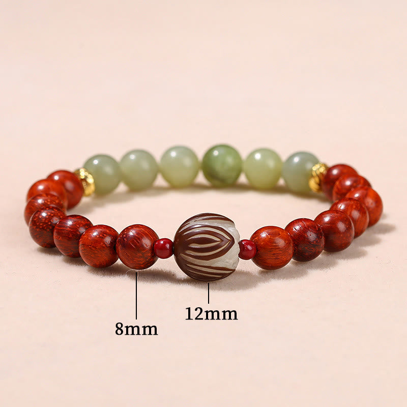Buddha Stones Natural Rosewood Cyan Jade Bodhi Seed Lotus Warmth Calm Bracelet Bracelet BS 8