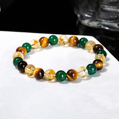 Foviel Natural Tiger Eye Green Agate Citrine Mix And Match Beads Protection Bracelet