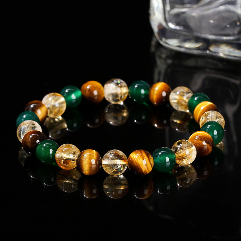 Foviel Natural Tiger Eye Green Agate Citrine Mix And Match Beads Protection Bracelet