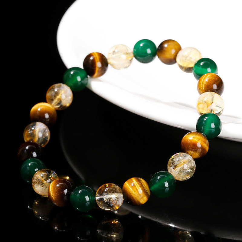 Foviel Natural Tiger Eye Green Agate Citrine Mix And Match Beads Protection Bracelet