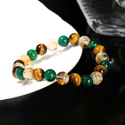 Foviel Natural Tiger Eye Green Agate Citrine Mix And Match Beads Protection Bracelet