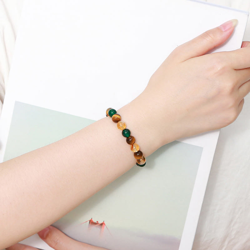 Foviel Natural Tiger Eye Green Agate Citrine Mix And Match Beads Protection Bracelet