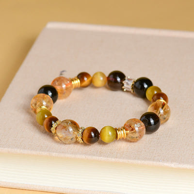Buddha Stones Natural Citrine Smoky Quartz Tiger Eye Duobao Crystal Prosperity Bracelet Bracelet BS 1