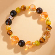 Foviel Natural Citrine Smoky Quartz Tiger Eye Duobao Crystal Prosperity Bracelet