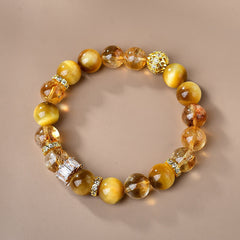 Buddha Stones Natural Tiger Eye Citrine Beads Strength Courage Bracelet Bracelet BS Tiger Eye Citrine(Wrist Circumference: 15-17cm)